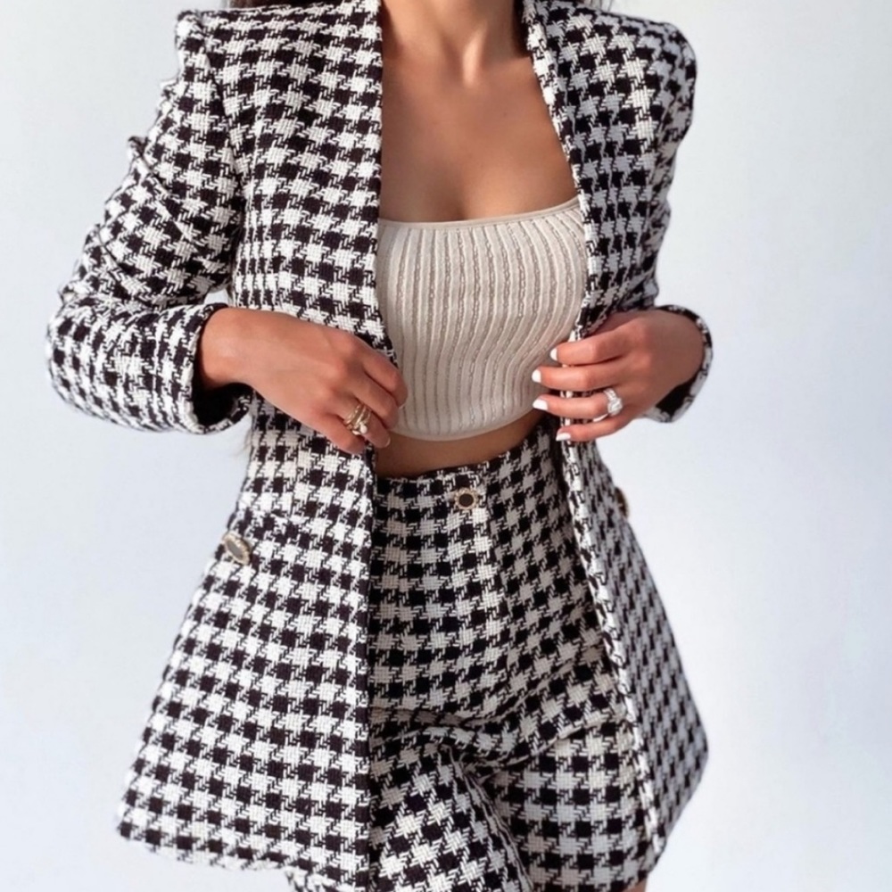 Zara Textured Houndstooth Jacket Blazer
